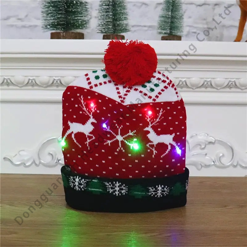 LED Christmas Hats Sweater Knitted Beanie Christmas Santa Light up Winter Hat for Kids Adults