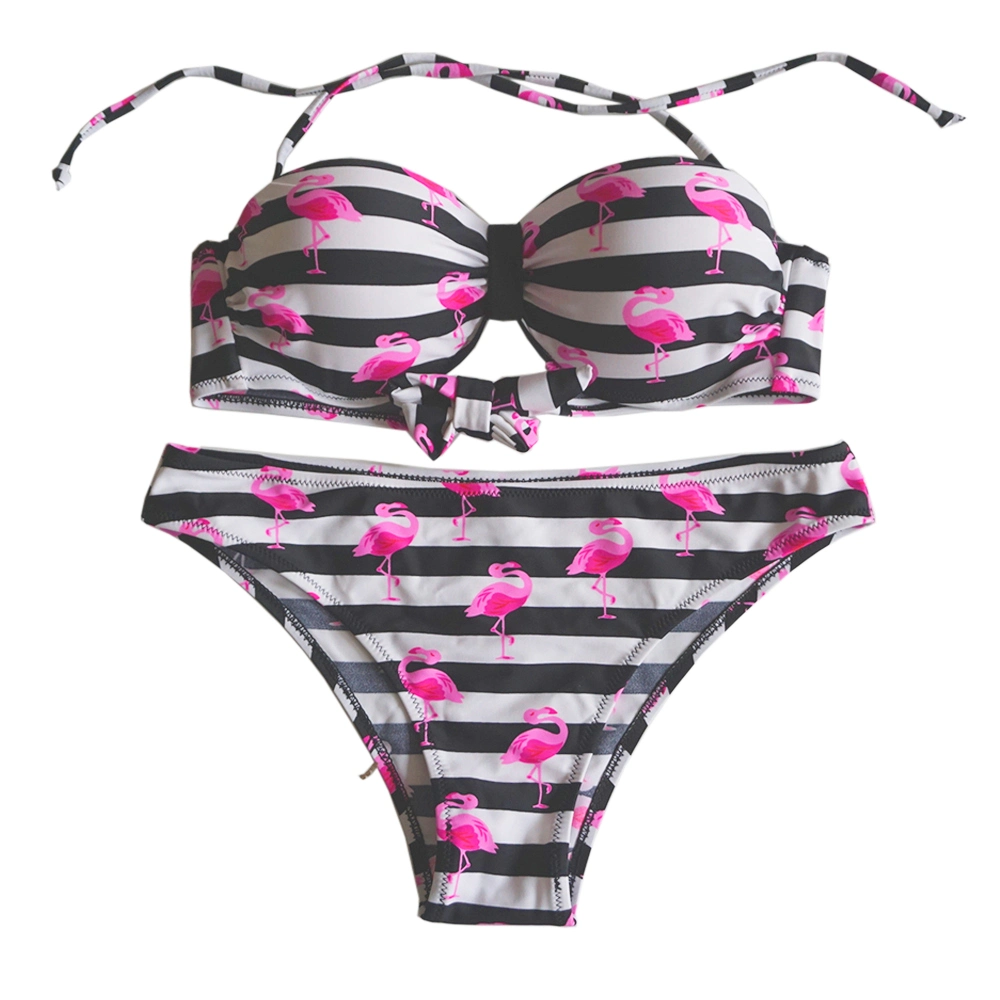 Baja MOQ Logotipo personalizado Halter Push up Flamingo Bikini de impresión