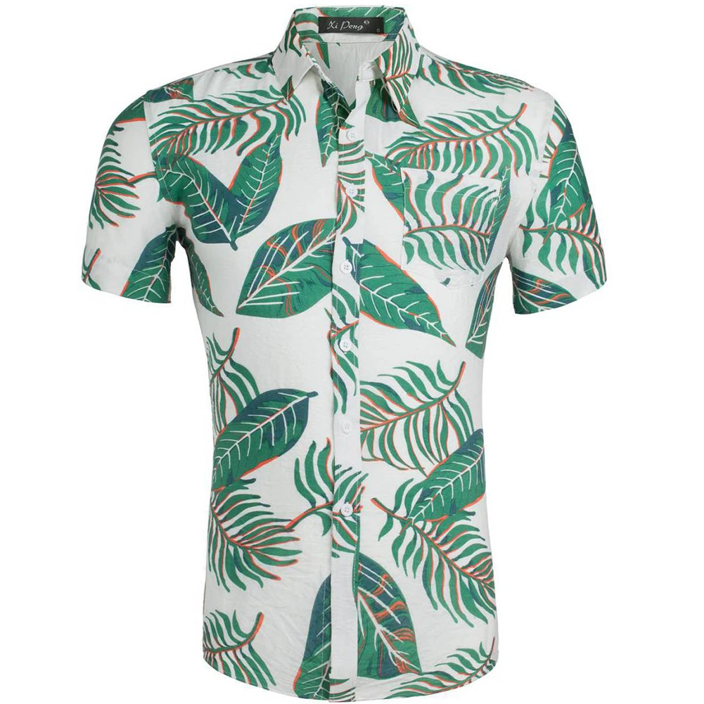 Kurzarm Hemd Herren Mode Strand Slim Hemden Sommer Bluse Männer Mit Blattmuster Im Hawaiianischen Stil