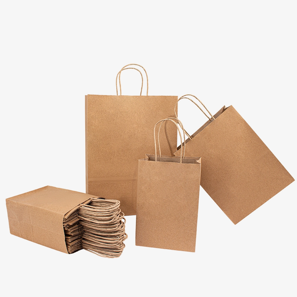 Sac en papier Kraft écologique avec logo personnalisé marron et blanc Vêtements Sac à provisions Sac-cadeau personnalisé avec poignées