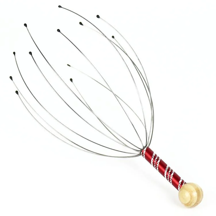 Scalp Head Massager with Wooden Handle Stress Reliever Massage Tool for Home SPA Relief and Relaxation