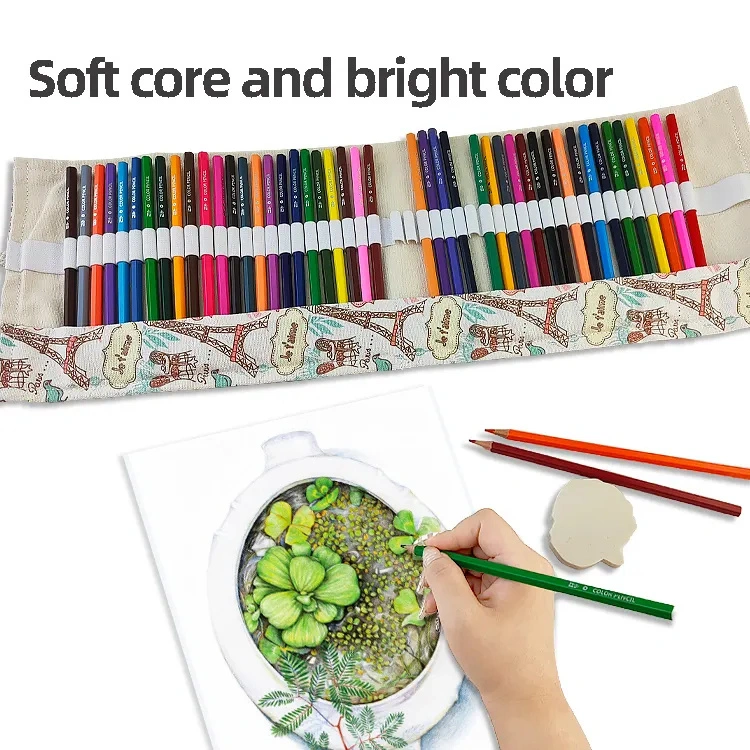 OEM School Color Pencils 48 Color Pencil Set Packaged Roll up Bag Promotional Color Pencil