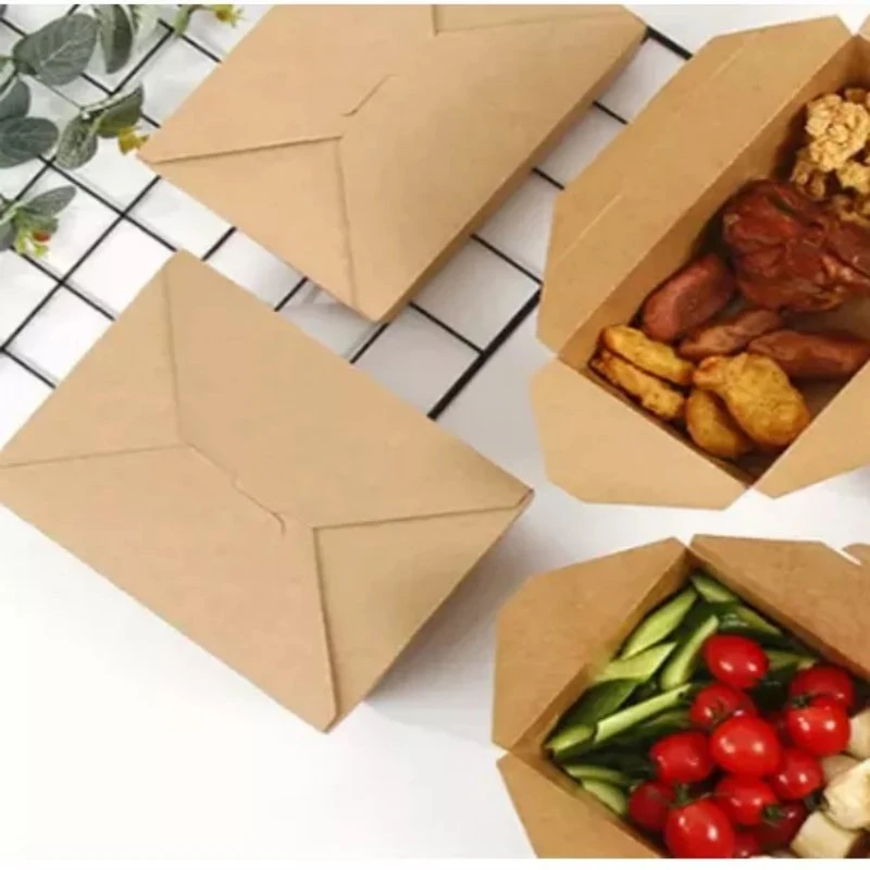 Large Disposable Takeaway Breakfast Lunch Kraft Paper Cardboard Food Picnic Boxes Container Modern Fastfood Restaurant Packaging