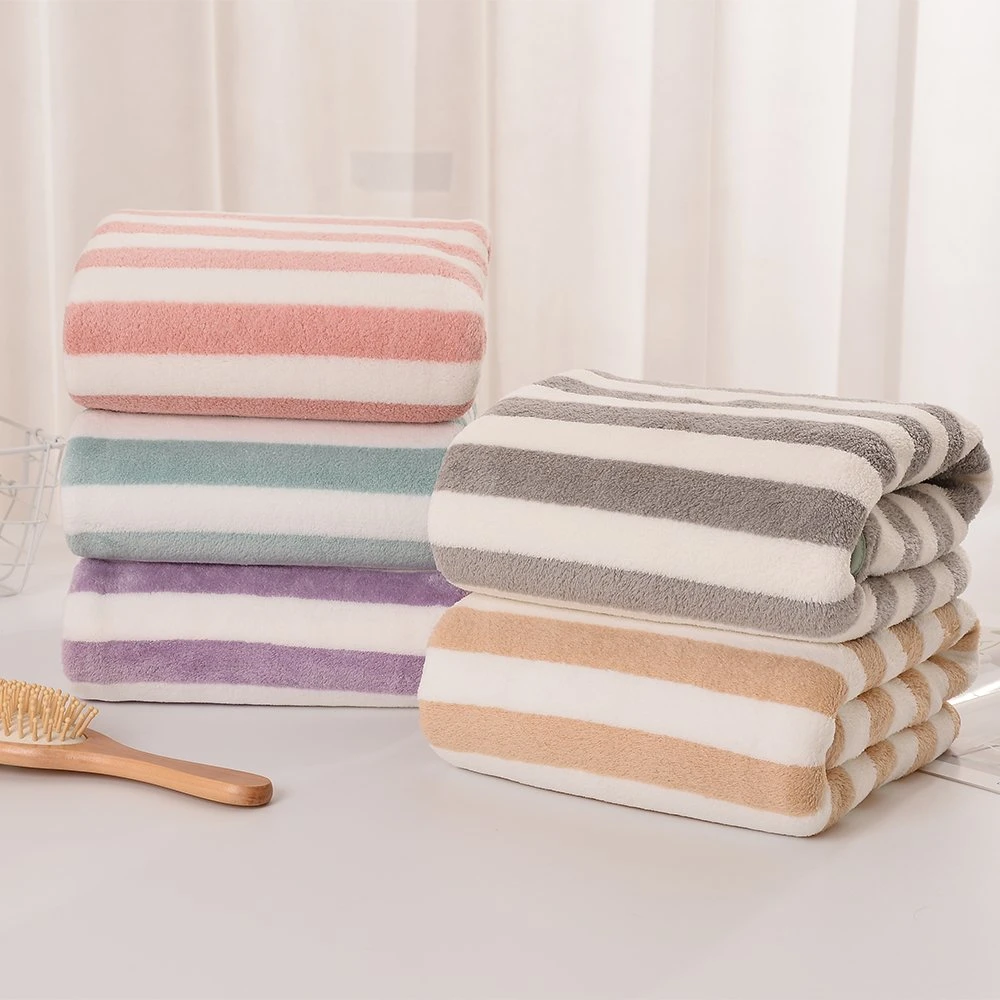 Ensemble de serviettes en microfibre de velours de corail à rayures cationiques super absorbantes, douces, séchage rapide, légères - 4 serviettes de bain, 4 serviettes à main, 4 couleurs pour la douche, la piscine, la plage, la salle de bain.