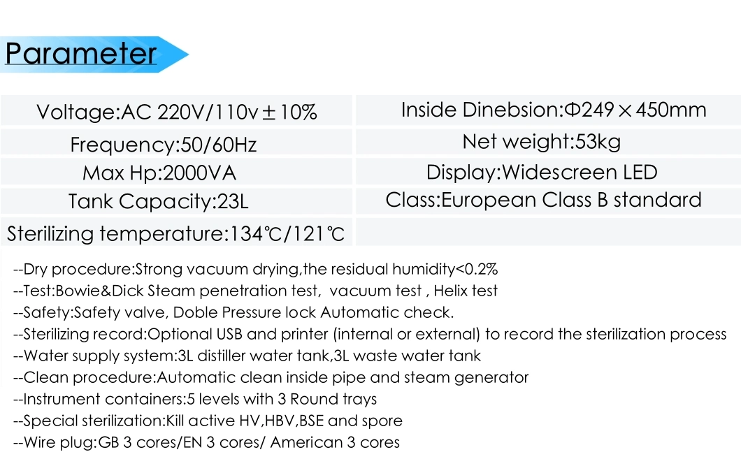 Instrumento dental 12/16/18/23L Esterilizador a vapor clase B autoclave dental con IMPRESORA (THR-18L-II)