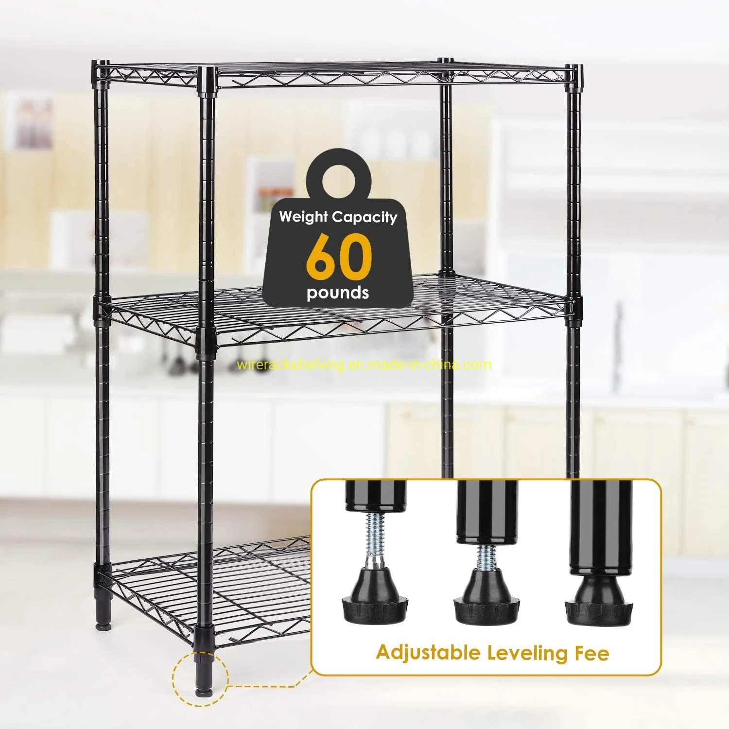 3-Tier Metal Storage Shelves 23.23 L&times; 13.39 W&times; 31.5 H Wire Shelving Unit Storage with Adjustable Leveling Feet