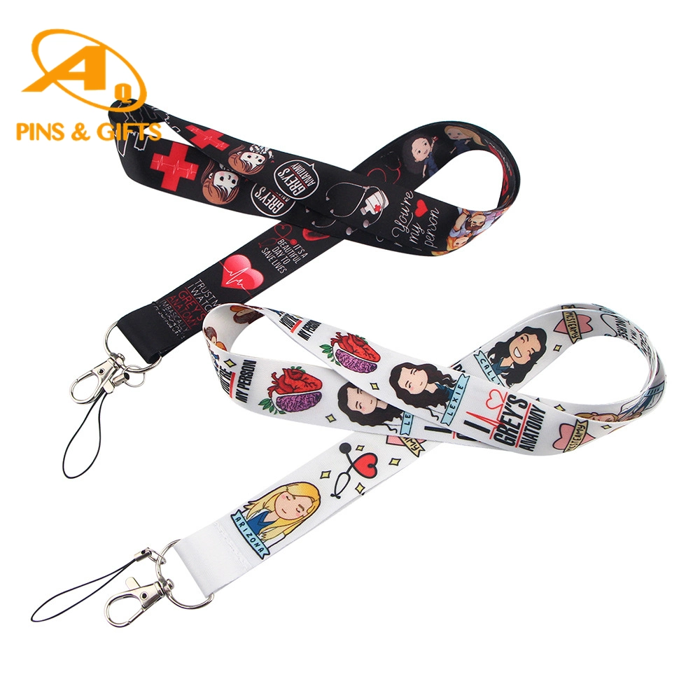 Benutzerdefinierte Mode ID Abzeichen Kartenhalter Wärmeübertragung Druck Hals Kurze Band Handy Sublimation Nylon Gewebte Bedruckte Polyester-Lanyard Für Werbegeschenk