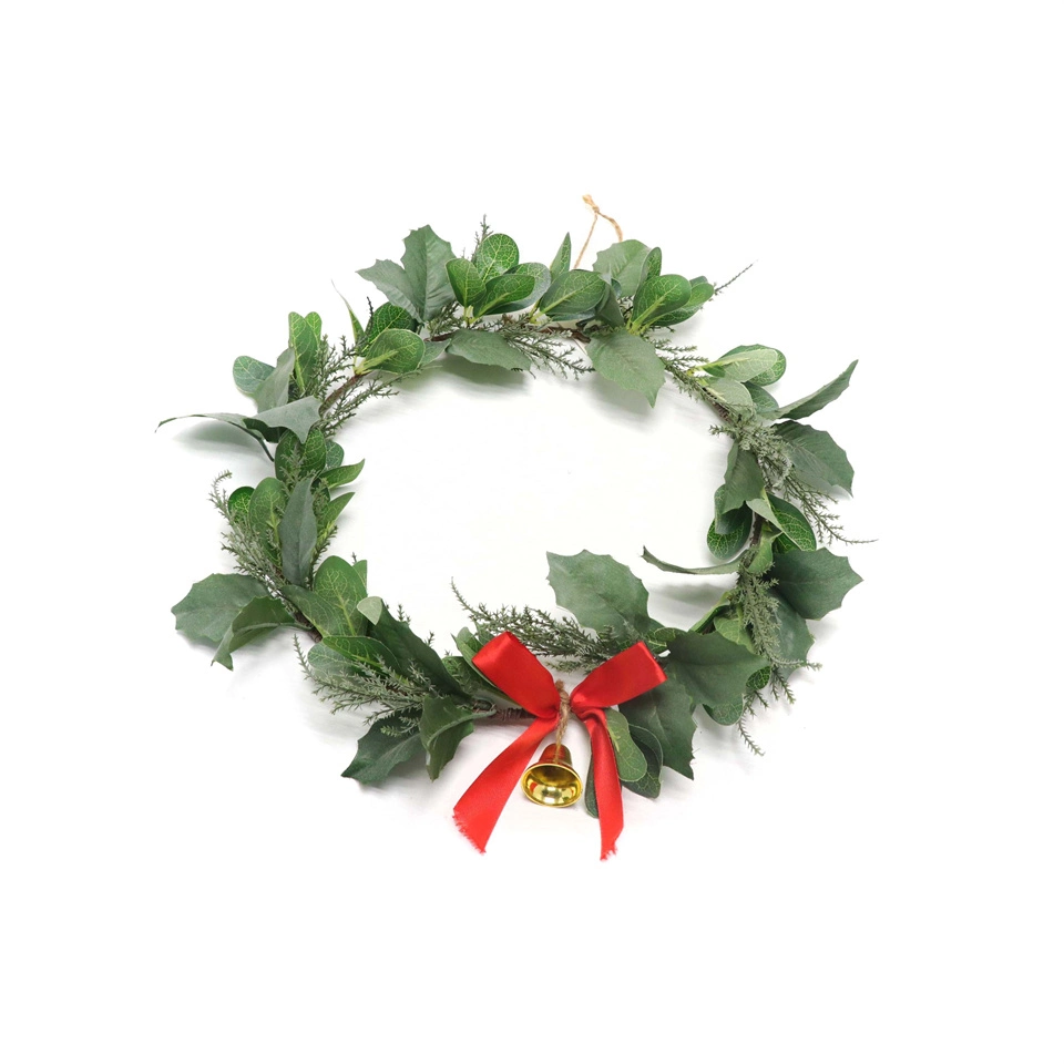 Hot Sale of Christmas Decorations Wreaths Artificial Green Plants Beautiful Bells and Bows Hanging Door and Window Wreath