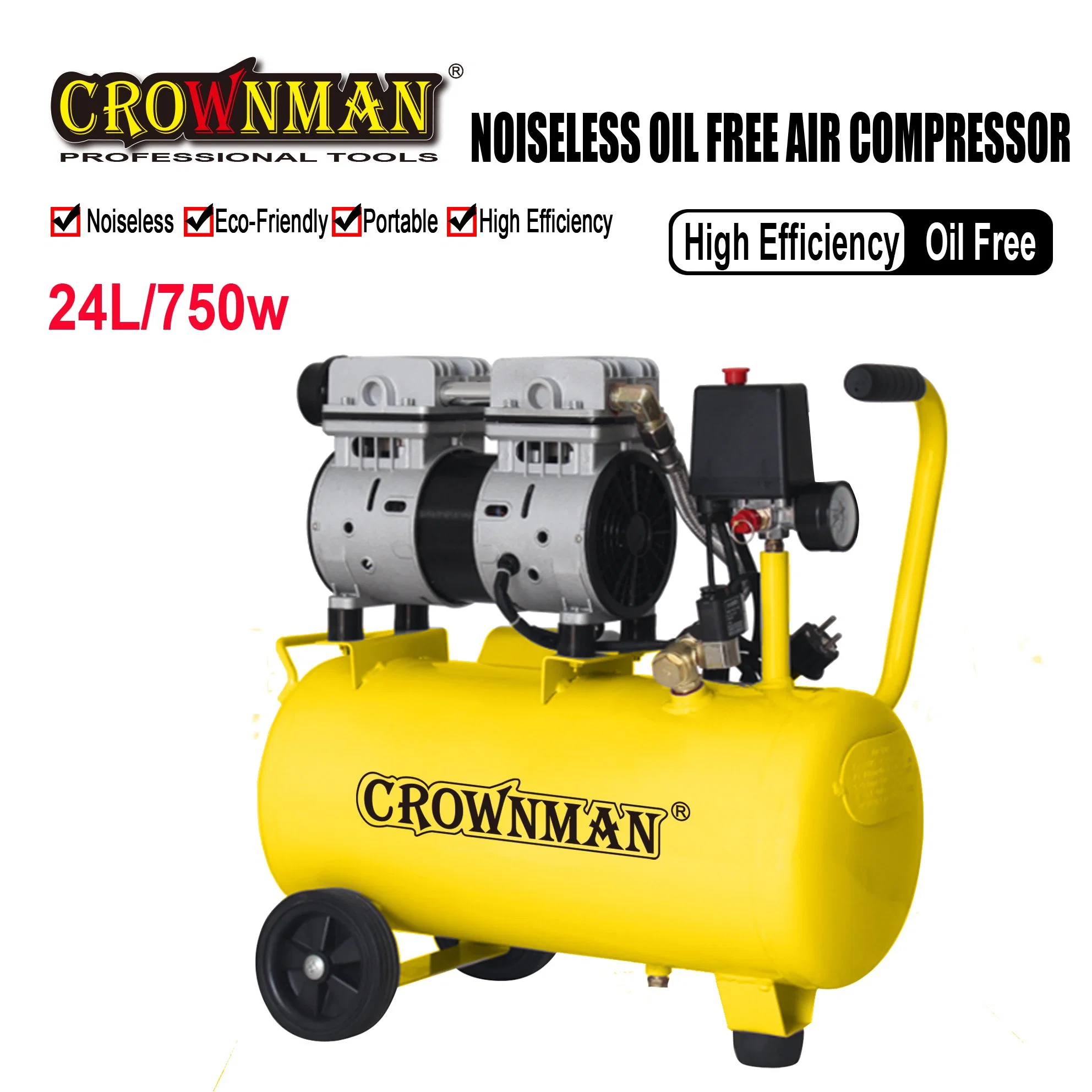 Crownman Compressor de Ar Silencioso sem Óleo com Plugue Europeu Tipo VDE de Dois Pinos Redondos.