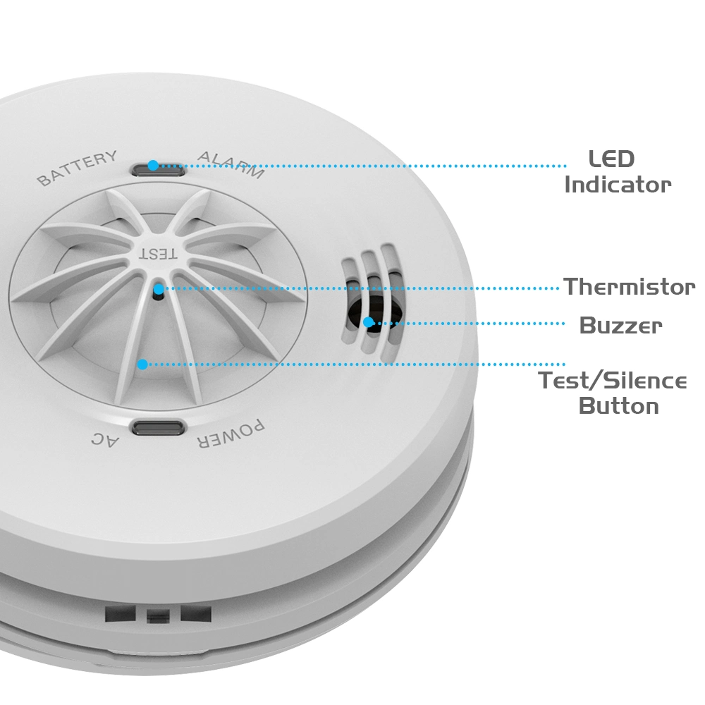 EN14604 220-240V AC festverdrahtet miteinander verbunden Wärme Alarm Smart Home Heat Detektor