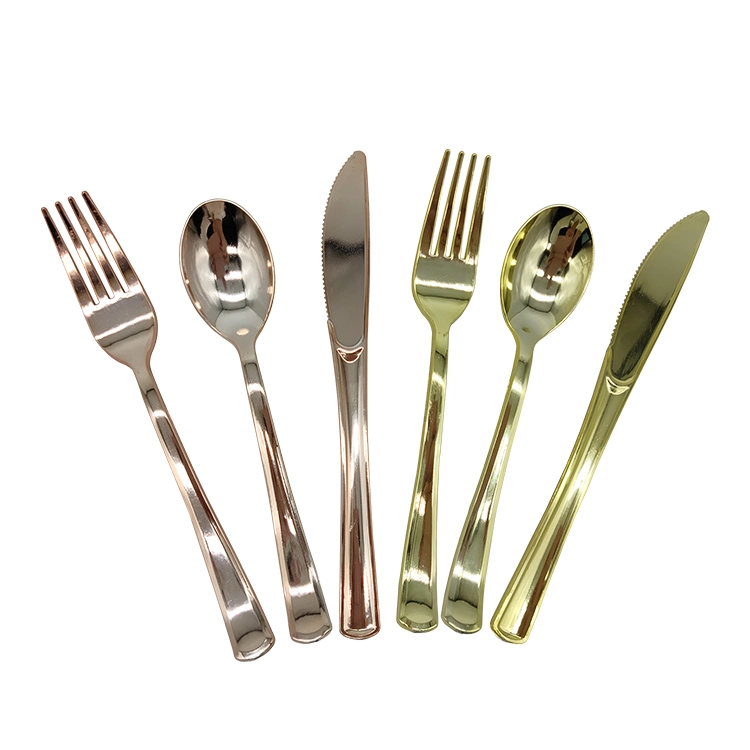 Plastic Silverware Gold Color Disposable Tableware Party Cutlery Set Gold Plastic Spoon Forks