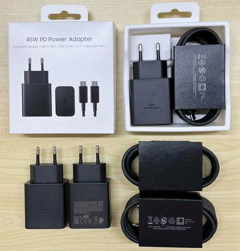 Carregador europeu de 2 pinos mais vendido, adaptador de 3 pinos, bloco, cubo, bico US Plug Adapt para Samsung 45W Cargatores Ta845