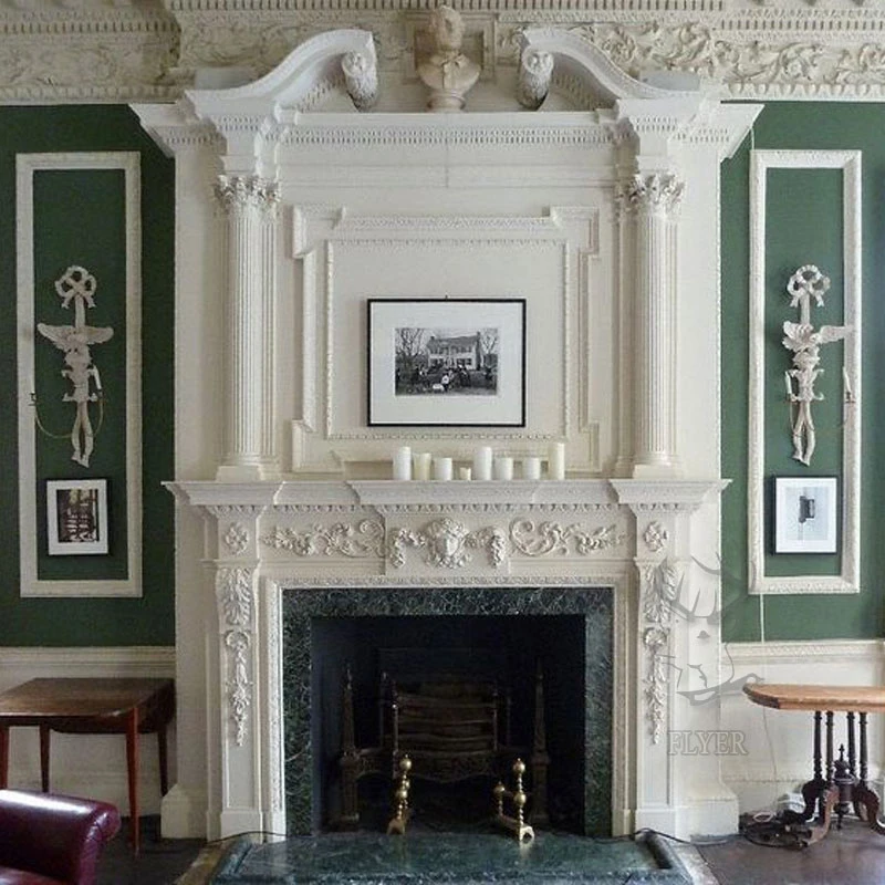 Decoração interior Casa Lareira pedra Mantel Surround White Marble Lareira Carving de Mantel