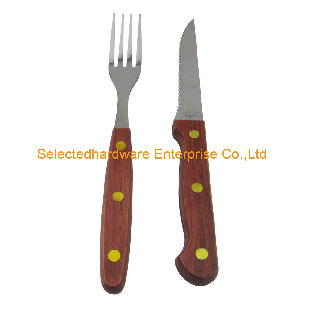 Triple Rivets Wooden Handle Dinner Fork Steak Knife Cutlery Set