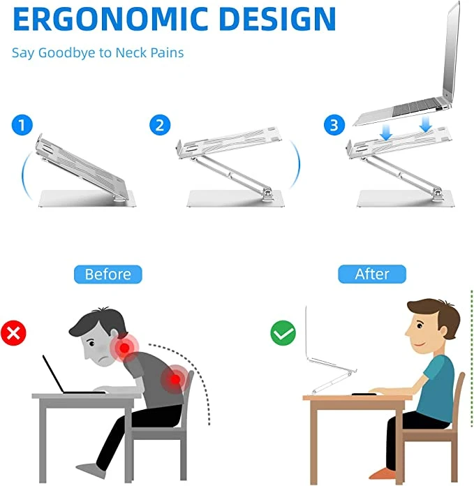 Suporte para computador portátil de instalação fácil para tablet suporte para computador portátil ajustável em altura com Base rotativa suporte para computador portátil em alumínio