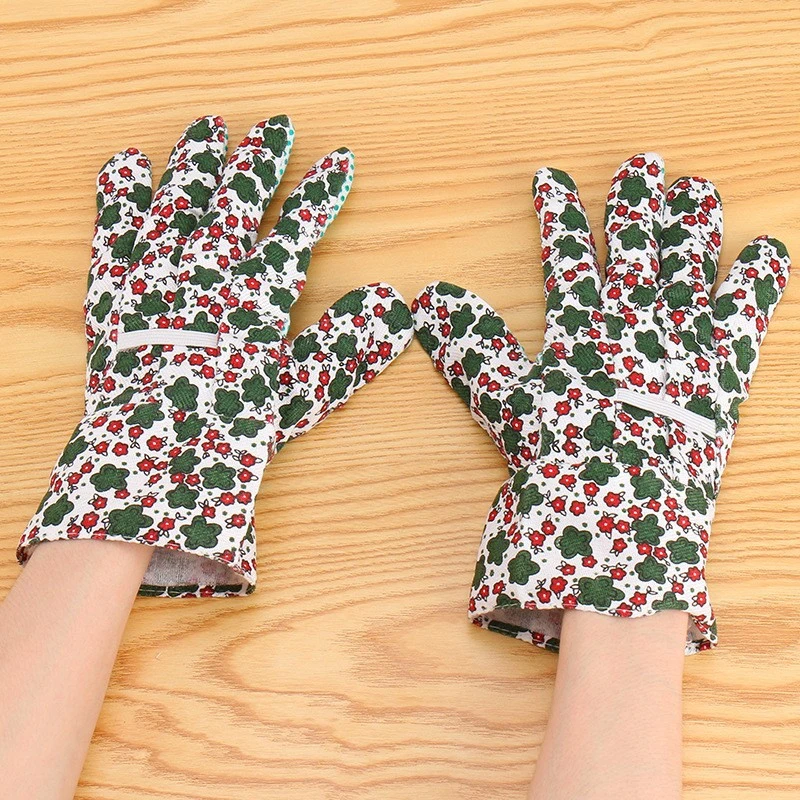 PVC Beaded Garden Work Printing Wide Mouth Thickening Protective Cut-Resistant Labor Gloves