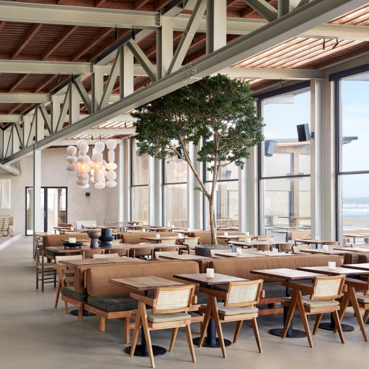 Restaurante de estilo de diseño de la naturaleza de ratán sillón de madera y muebles de la tabla de madera maciza