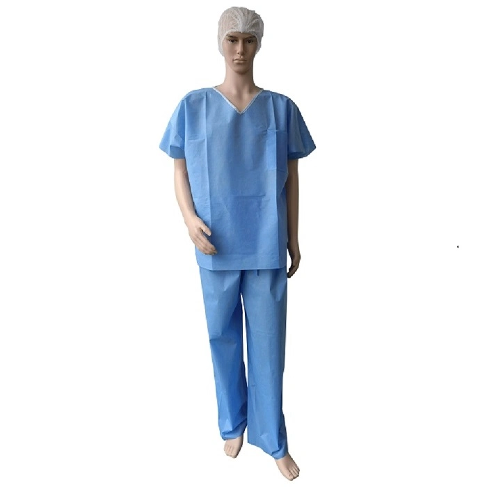 CE OEM PP Non Woven Short Sleeve Nurse Hospital Non Sterile Disposable Unisex Medical Uniform in TNT