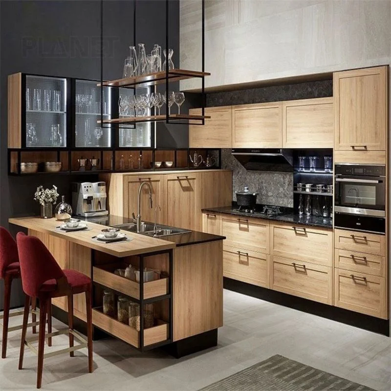 Factory Price Best Quality Modern Laminate Wood Grain Kitchen Storage Unit Wall Mounted Cabinet Wood Kitchen Shaker