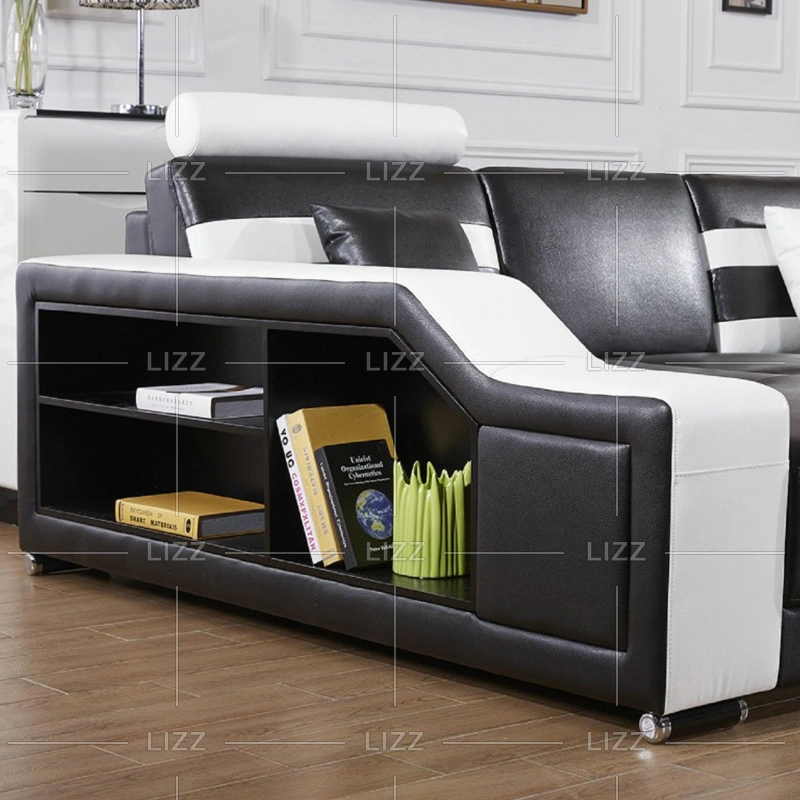 Italy Furniture Modern Genuine Leather Sectional Leisure Corner LED Sofa