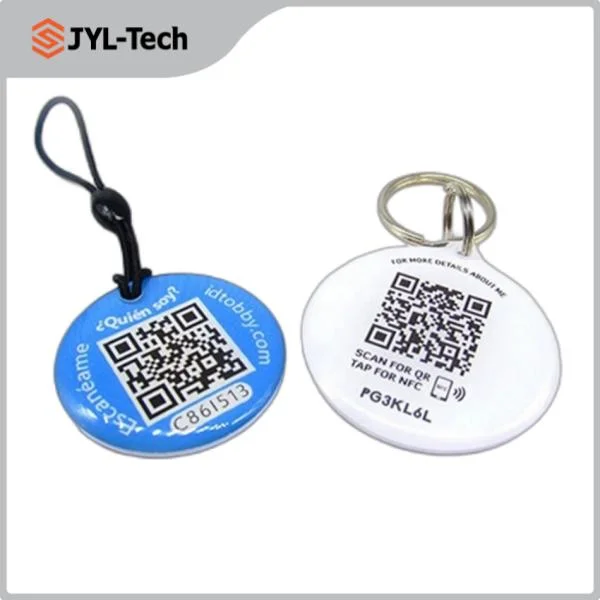 Impresión CMYK personalizada resistente al agua 13,56MHz RFID NFC PVC Epoxy Keyfoobs Etiqueta de llavero con NFC y RFID de cristal redondo