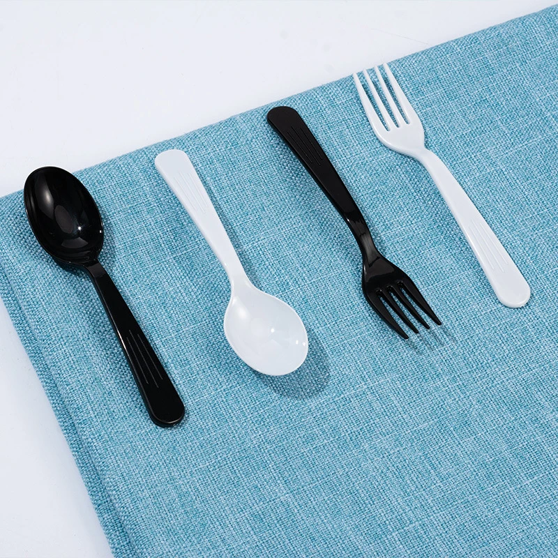 Custom Disposable Cutlery Spoon PP Plastic Dessert Black and White Fork Tableware Cake Fork (SG-012)