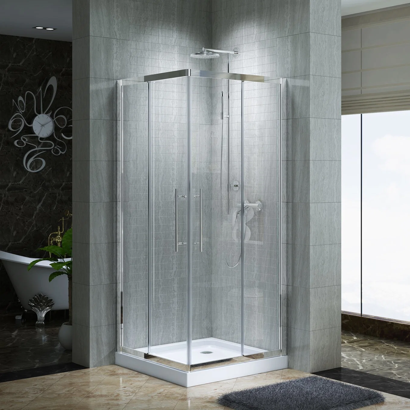 Bathroom Enclosure Cabin Sliding Door Tempered Glass Simple Shower Room