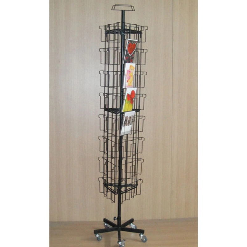 Floor Standing 64 Pockets Wire Holder Universal Greeting Card Spinning Rack Display (pH2313D)