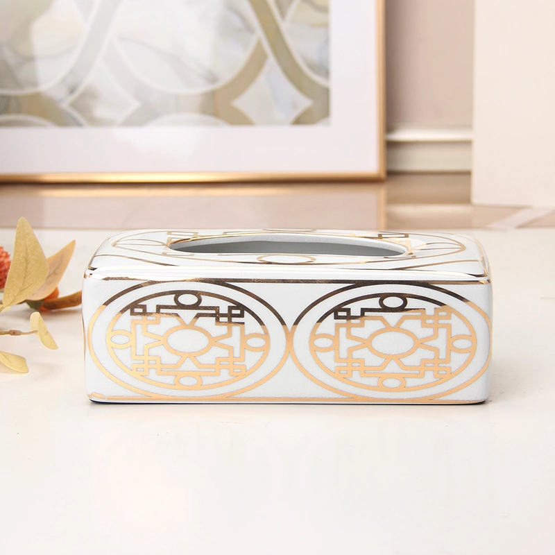 T014 último diseñador Ceramic Gold Tissue Box Holder Casa de lujo Accesorios de decoración Caja de papel rectangular de porcelana