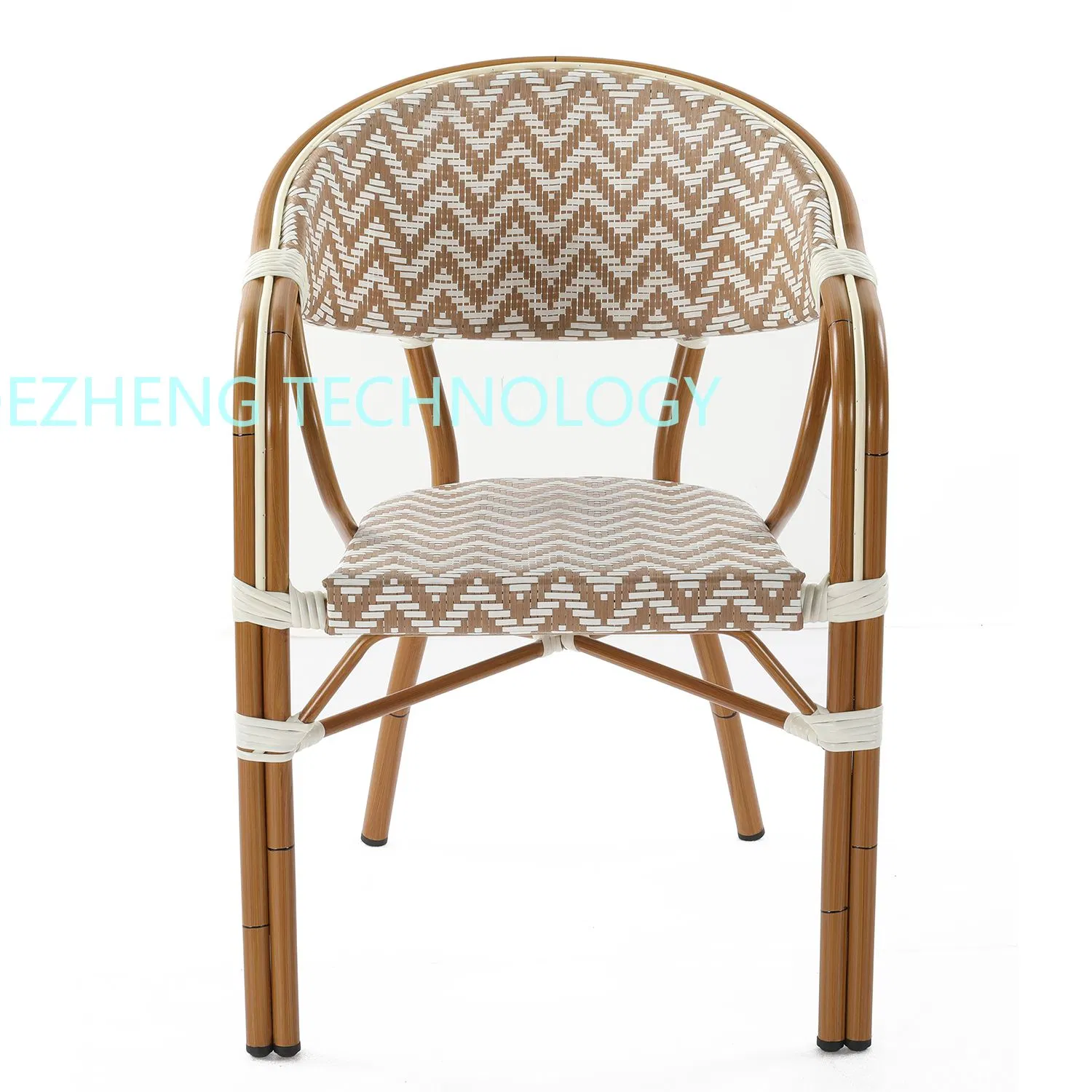 Modern Outdoor Restuarant Bamboo Grain Aluminum Cane Rattan Dining Chair