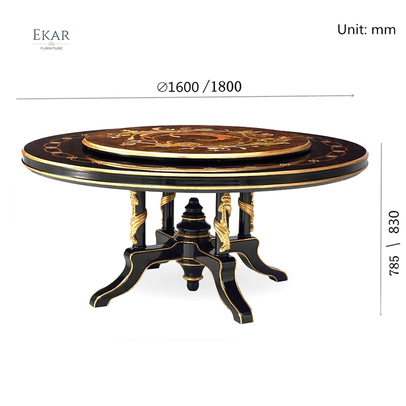 Classic Luxury Dining Room Suites Veneer Countertop Wooden Rotating Round Dining Table and Chair Set