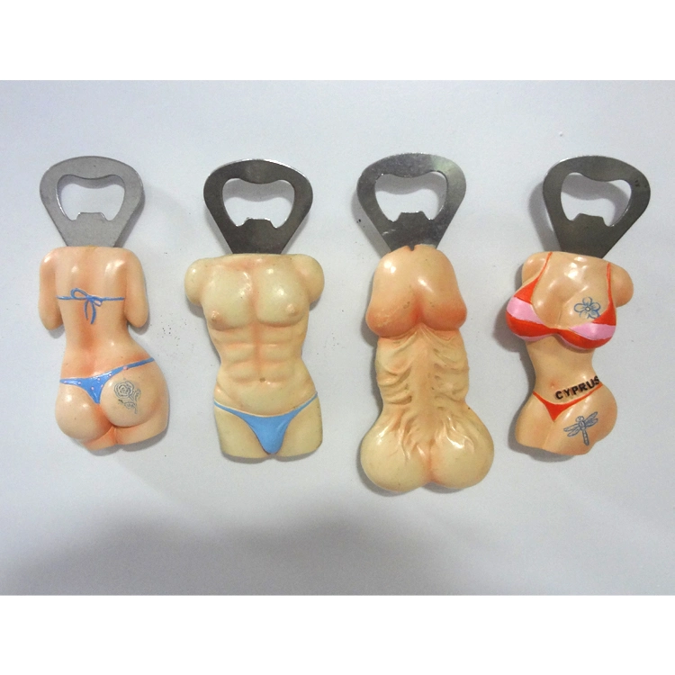 Creative Souvenir Gift Sexy Human Body Resin Personalised Penis Bottle Opener with Magnet