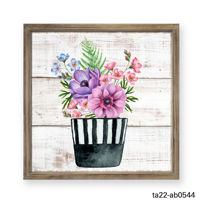 Flowers and Vase Colorful Bright Unique Fashion Custom Solid Wood Frame Prompt Vintage Wood Drawing Gifts & Crafts Paintings