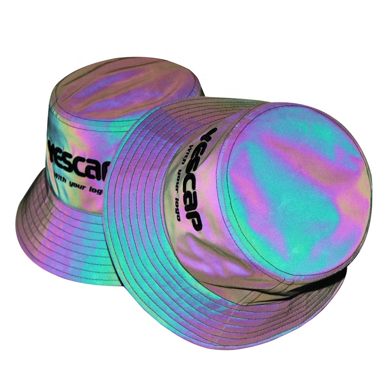 New Design Customize Reflective Bucket Hat with Custom 3D Emb High quality/High cost performance  Fashion Luxury Holographic Colorful Rainbow