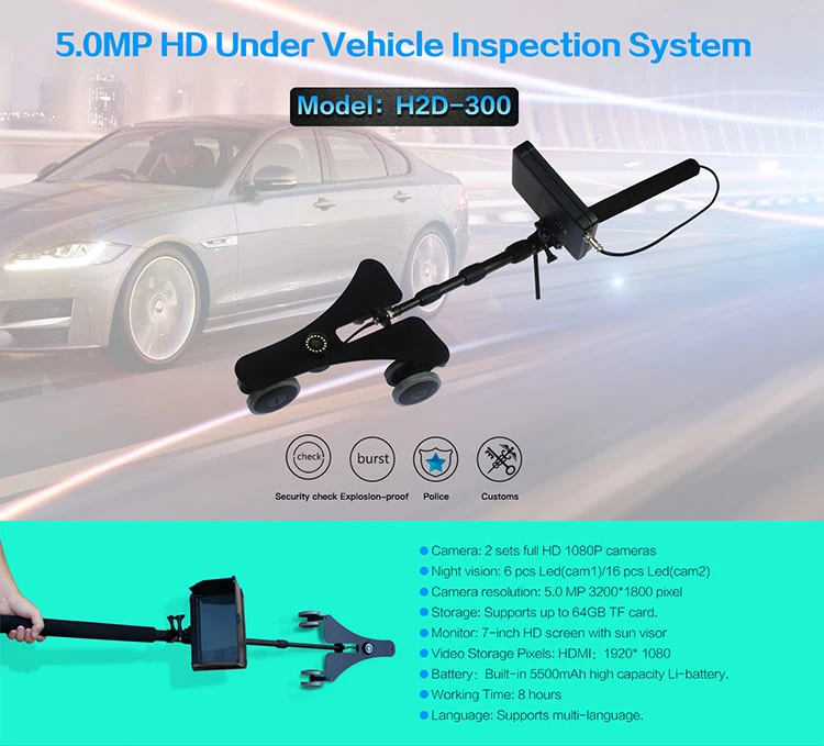 Handheld Digital HD Under Vehicle Inspection Camera System with 7 Inch LCD DVR (H2D-300)