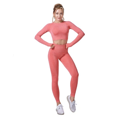 Ensemble de yoga sans couture pour femmes, vêtements de sport de gymnase, leggings de fitness + hauts courts, tenue de sport pour femmes, survêtement à manches longues, tenue de sport active.