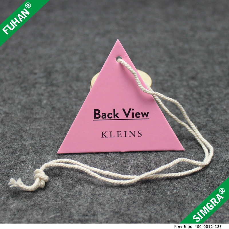 Fashion Coated Paper Printed Pink Swing Tag Hangtags for Garments with Cotton Rope