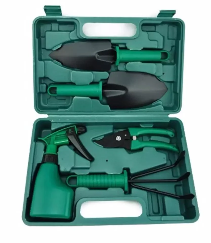 Most Popular Garden Equipment 5 PCS Hand Tools Set with Garden Shovel Scissor Watering Can Garden Hand Tools Box Set