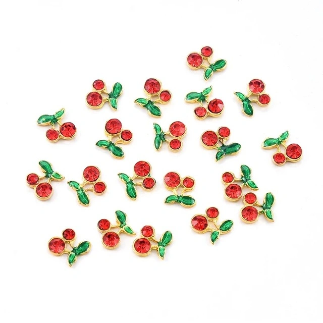 10pcs/Lot Kirsche Nagel Dekorationen Rote Kristalle Resin 3D Legierung Nagel Accessoires Mit Schmucksteinen