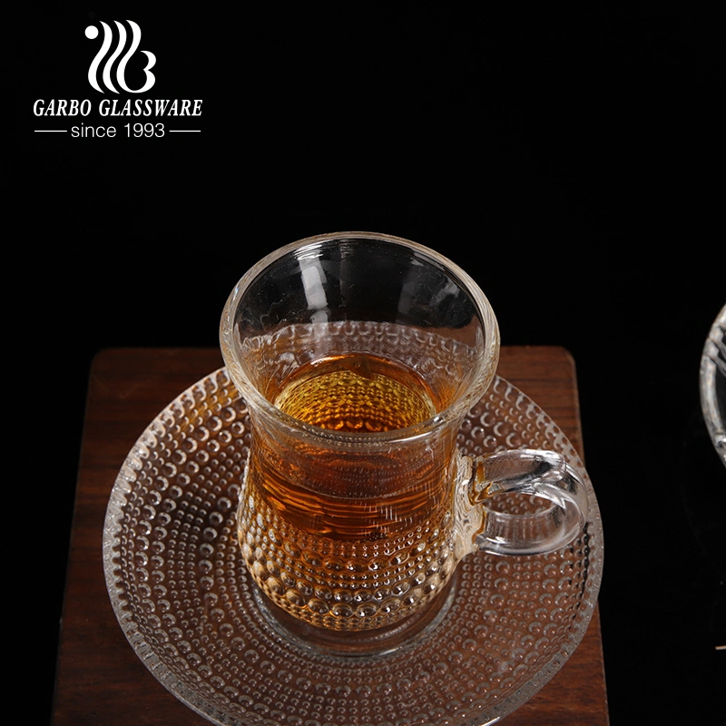 High-End Quality Glass Tea Cup Set with Saucer