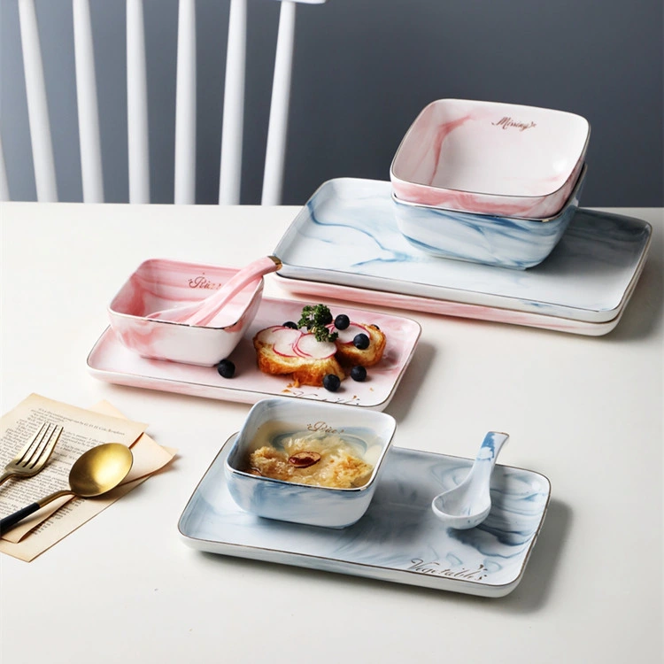 Nordic Ceramic Marble Square Dinnerware Set