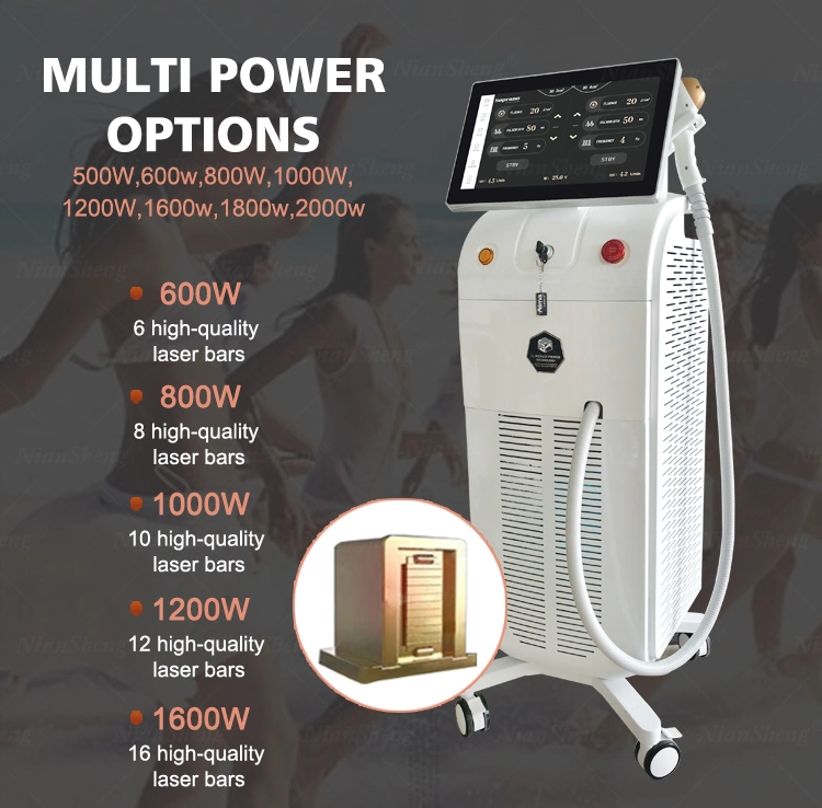 1600-2000W Sopran Ice Titanium 4 ondas CE TUV ISO Cabello Remoción Diodo Laser 755nm 808nm 1064nm máquina de tres ondas