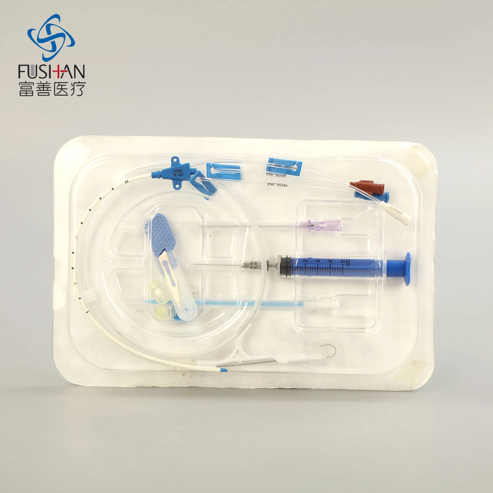 Fushan Factory Medical Consumer Hospital PU Material Einweg Doppel Lumen Zentralvenöser Katheter, ISO-OEM erhältlich