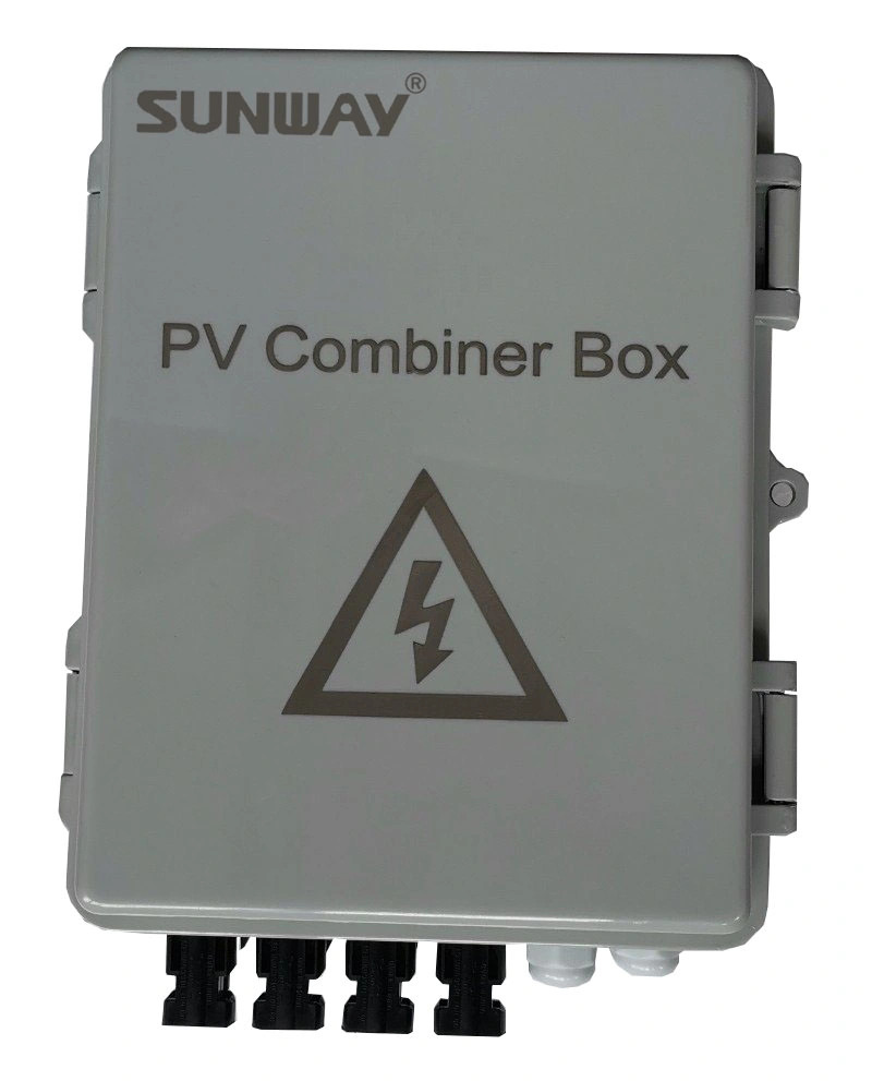 Caja combinadora, 4 String, con fusible de corriente nominal 15A, disyuntor 63A, protector contra transitorios/rayos 2,8kv y conectores solares Mc4 para o