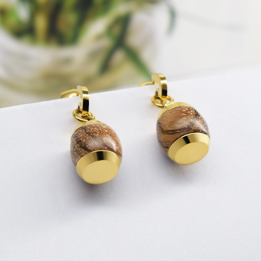 Wholesale/Supplier Jewelry 316L Gold Stainless Steel with Zebra Wood Earrings Woman Gift