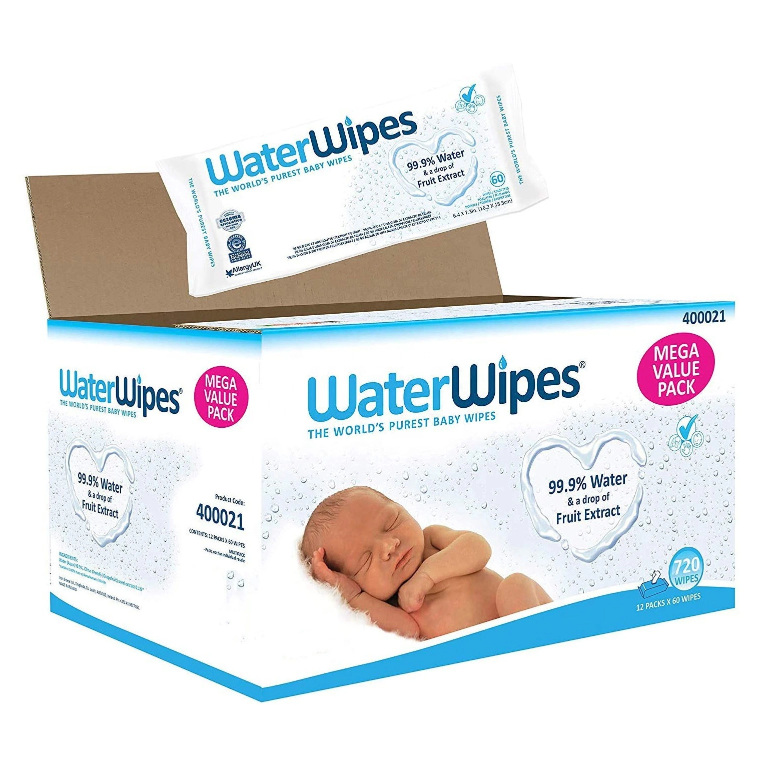80PCS Toallitas húmedas para bebés de agua pura orgánica, biodegradables, de tela no tejida, sin perfume, para el cuidado de la piel del bebé.