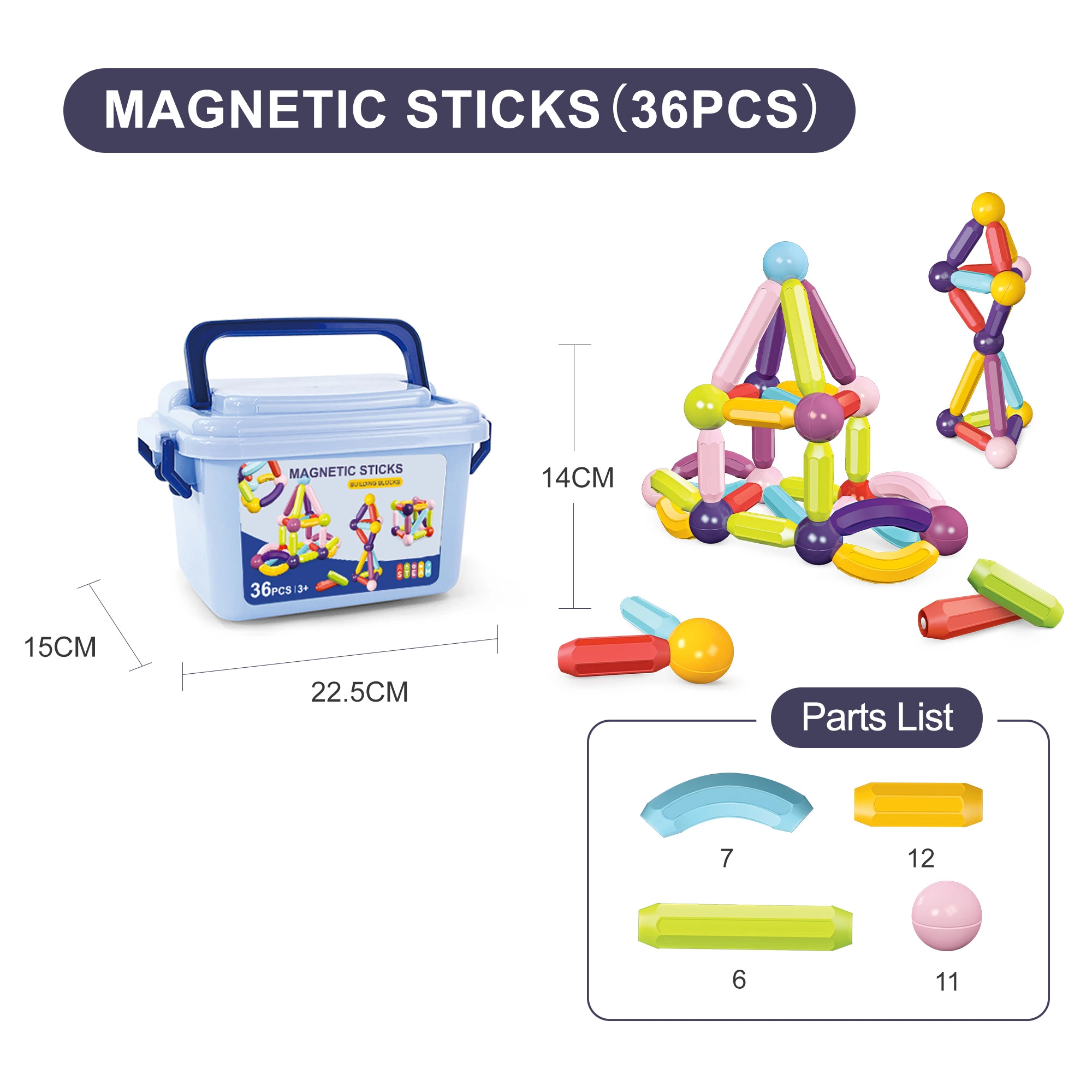 36PCS Magnet Balls and Rods Toy Set Kids Educational DIY Building Game Montessori Toys Magnetic Block with Storage Bag