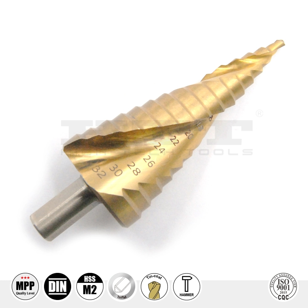 Premium Quality HSS M2 spiral Twist Step Drill Bit Tin-Coated Tri-Flat Shank for Metal Steel Stainless Steel Alloyed Unalloyed Non-Ferrous Metal