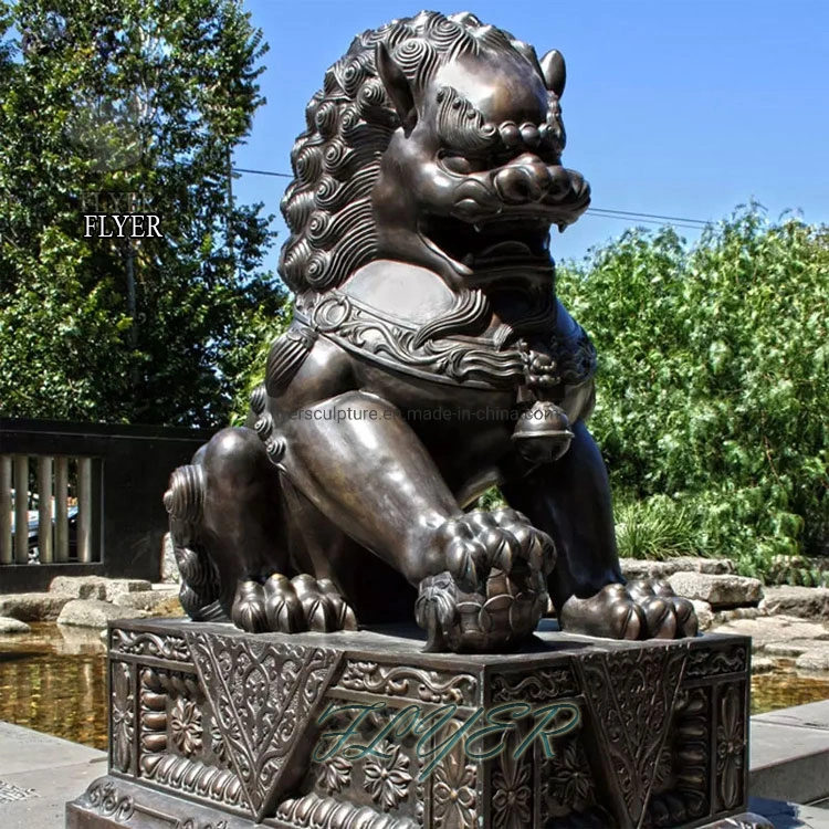 Large Wealth Porsperity Pair of Fu Foo Dogs Guardian Lion Statue Antique Bronze Chinese Lion Foo Dog Statue