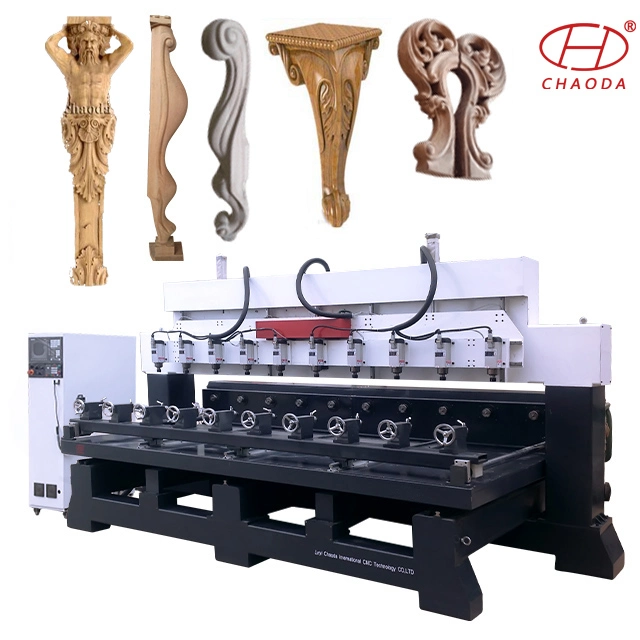 High Efficiency 3D Rotary CNC Router Machine Carving Multiple Hardwood Bar at One Time